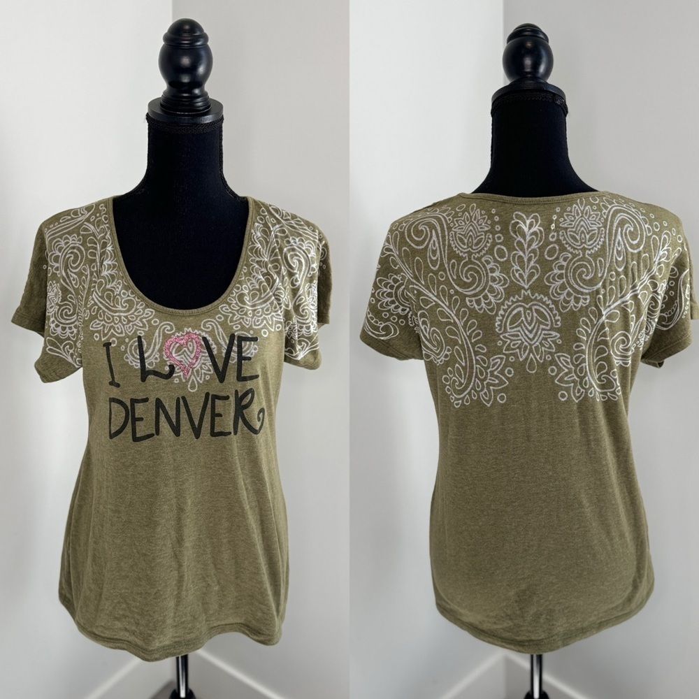 Prana I Love Denver Green Short Sleeve Shirt (L)